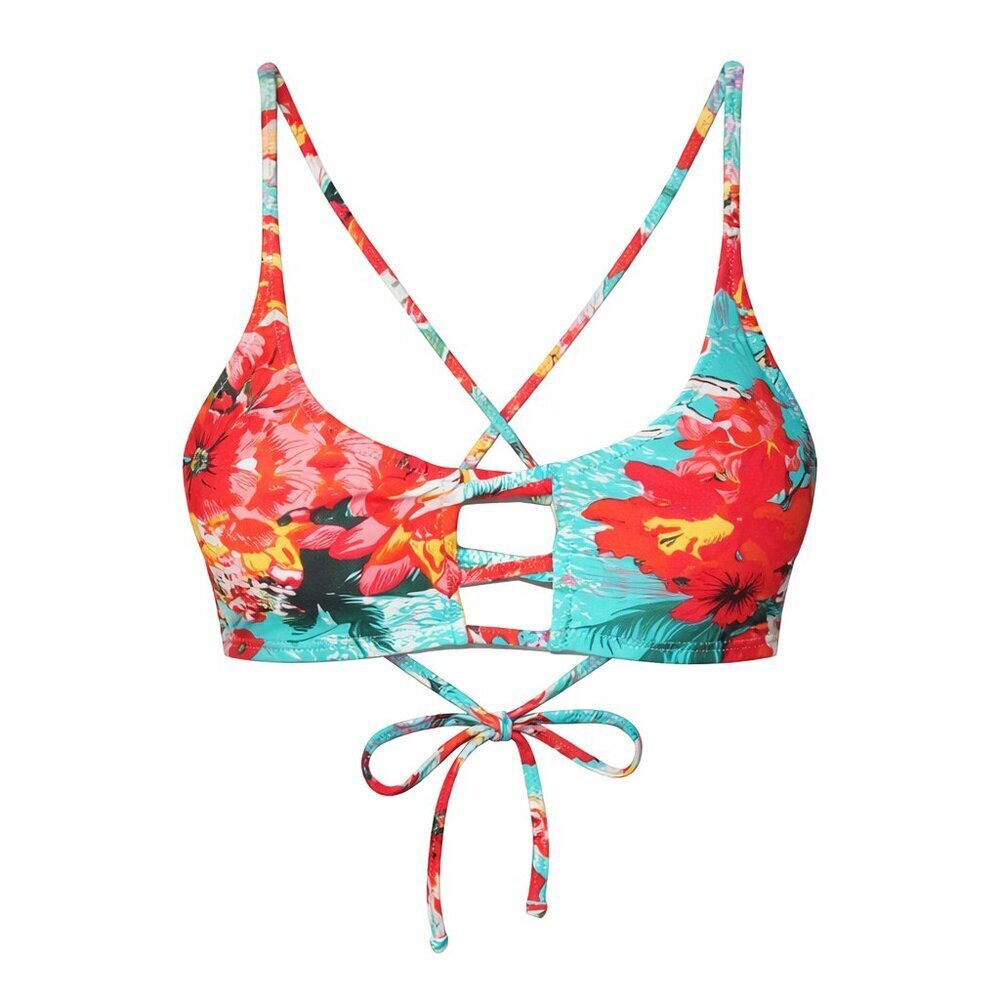 RELLECIGA Tropical Floral Cutout Bikini Top | Size XL
